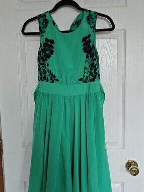 Jacob Teal Green Sleeveless Dress with Black Appliqué